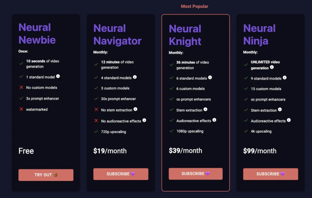 Neural Frames is an AI music video generator. Pricing starts from  a month.