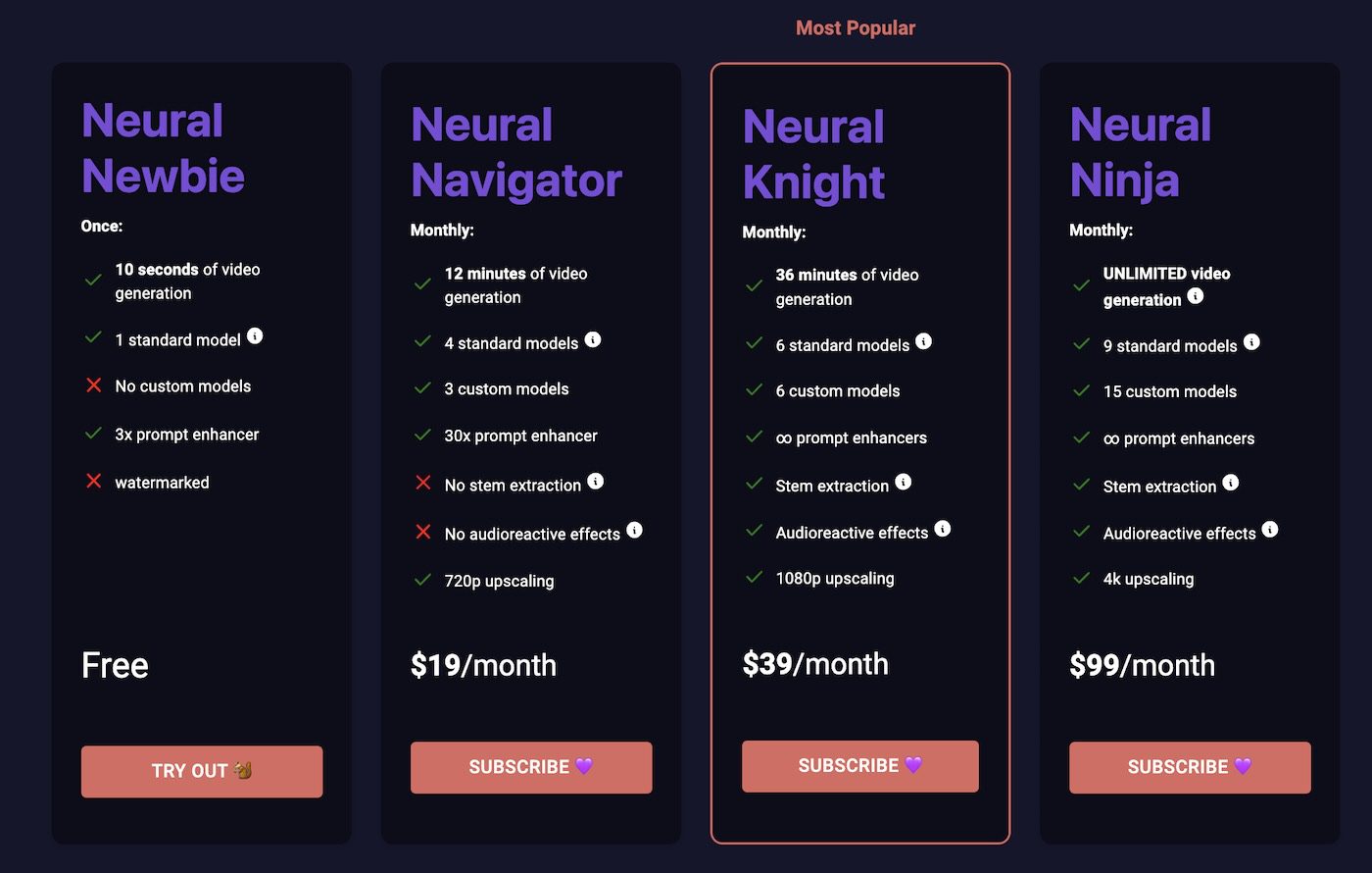 Neural Frames is an AI music video generator. Pricing starts from $19 a month.