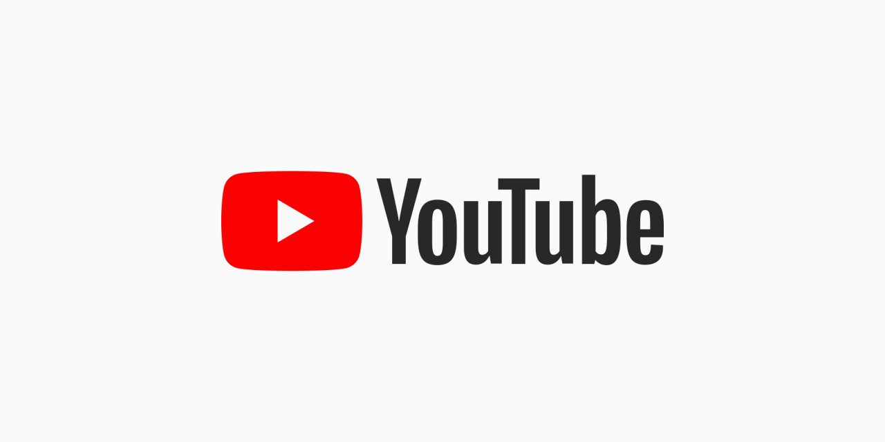 YouTube logo with red play button and dark grey wordmark on light grey background