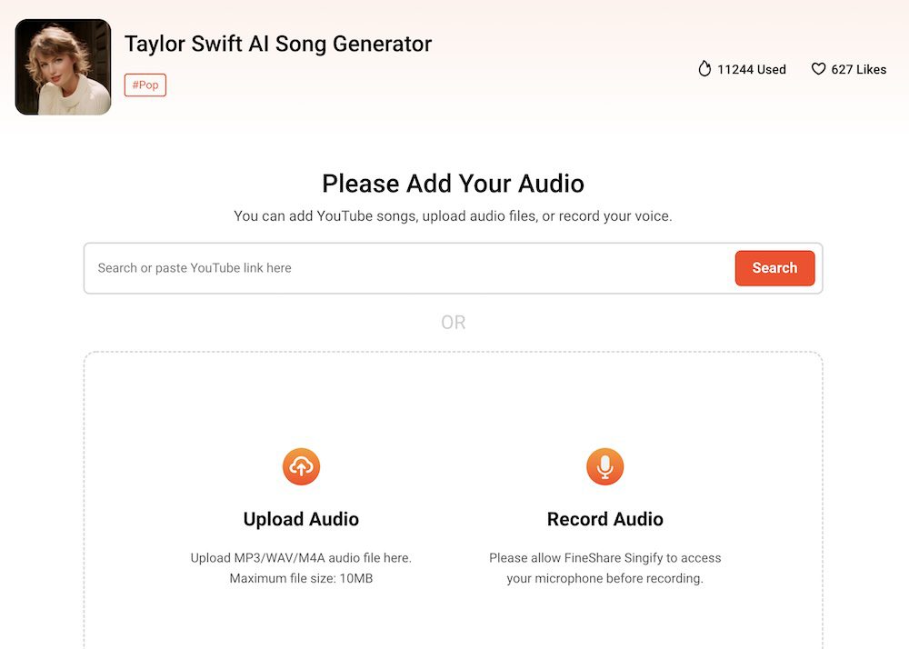 How to make AI music covers? Just upload your audio via tools like Singify after choosing a famous artists and transform your voice into Taylor Swift, Drake and co. 