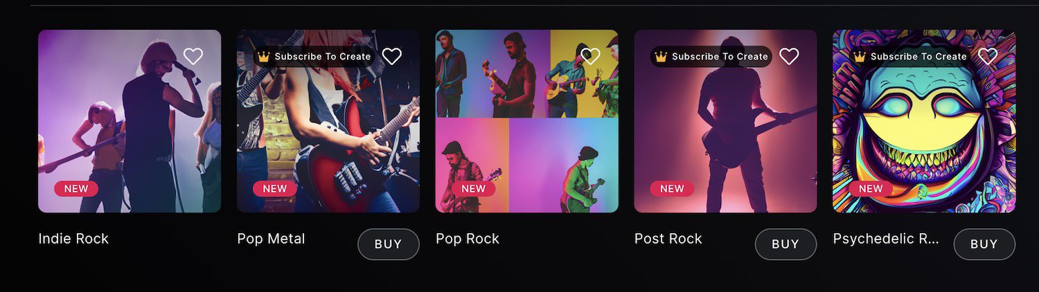 On Soundful you can choose between different rock genres to generate a track.