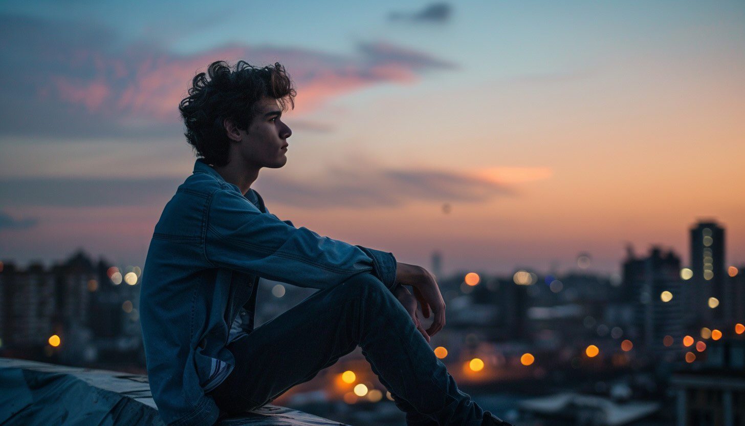 Young man on a rooftop looking relaxed after listening to soundscapes that calmed him down.