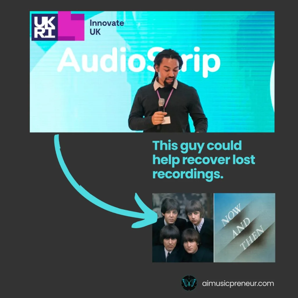 Founder Basil Woods of Audiostrip during a presentation for Innovate UK for his source separation technology to help extract any instrument from any song.