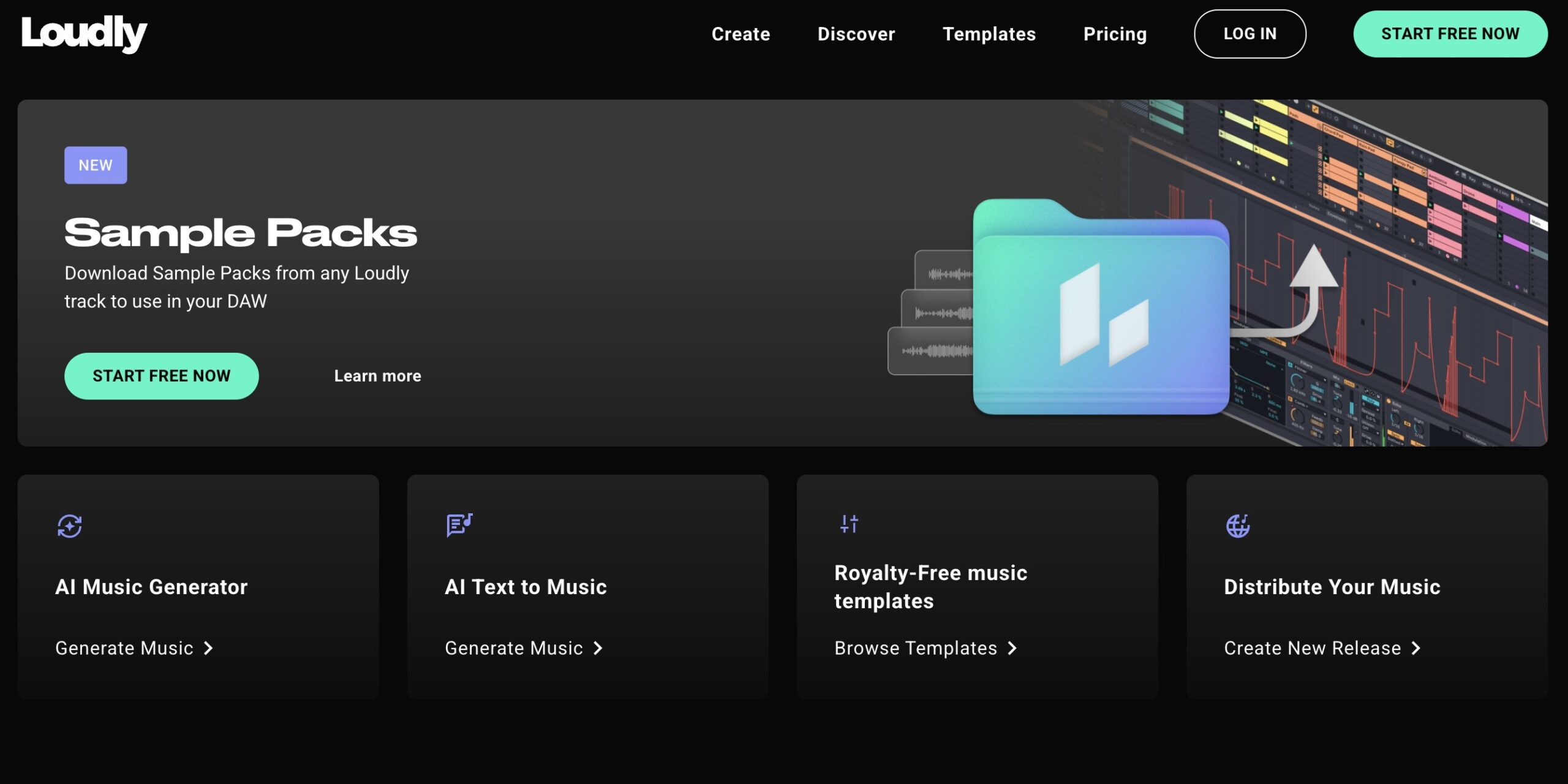 Loudly's AI generates tracks, offers samples, and helps distribute music effortlessly.