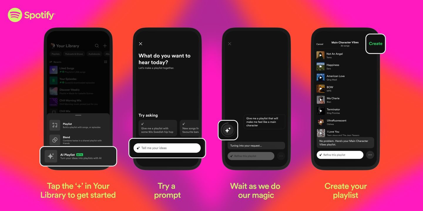 Spotify AI Playlist generator text-prompt screen with an empty input field on mobile, illustrating how users type a description to generate a personalized playlist
