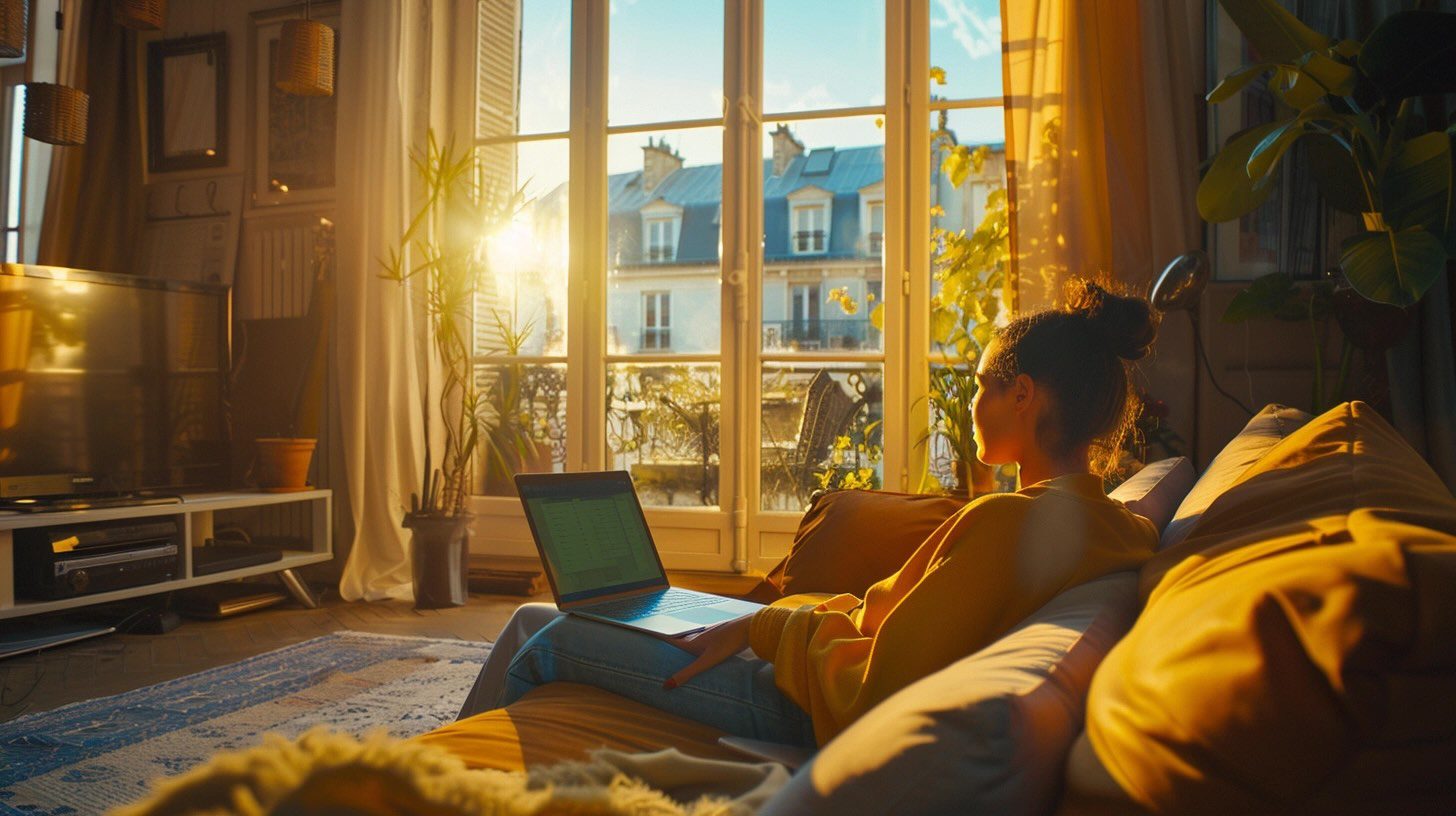 Female learning french in Paris speaking with an AI voice that helps her understand and speak the language better than before.