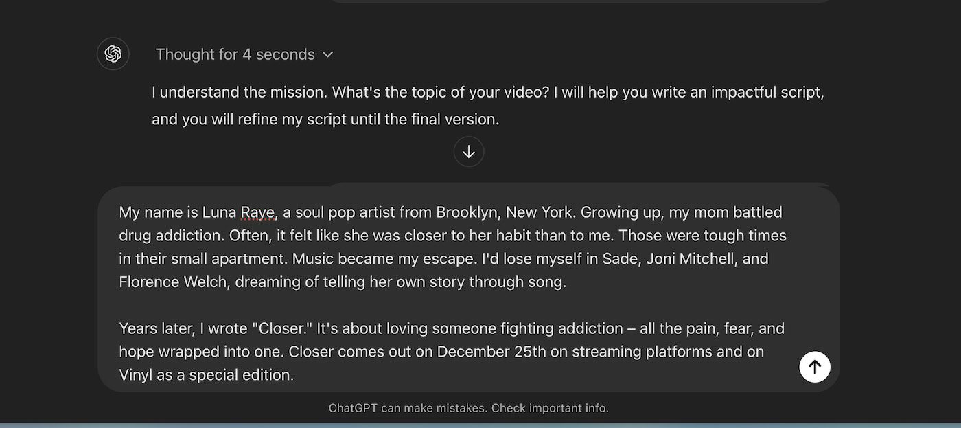 Luna Raye's personal story of addiction and healing, promoting song 'Closer' releasing Dec 25.