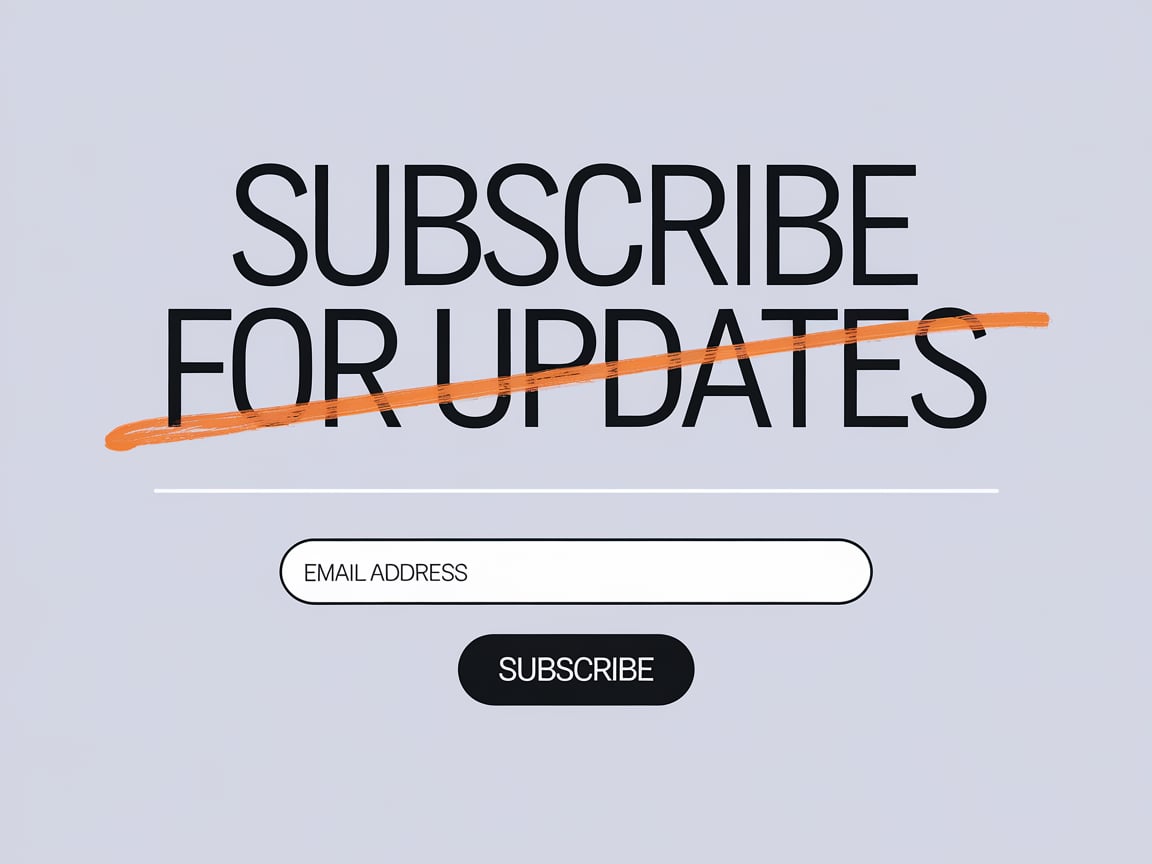 A subscription form with the text 'Subscribe for Updates' crossed out, featuring a field to enter an email address and a 'Subscribe' button below.
