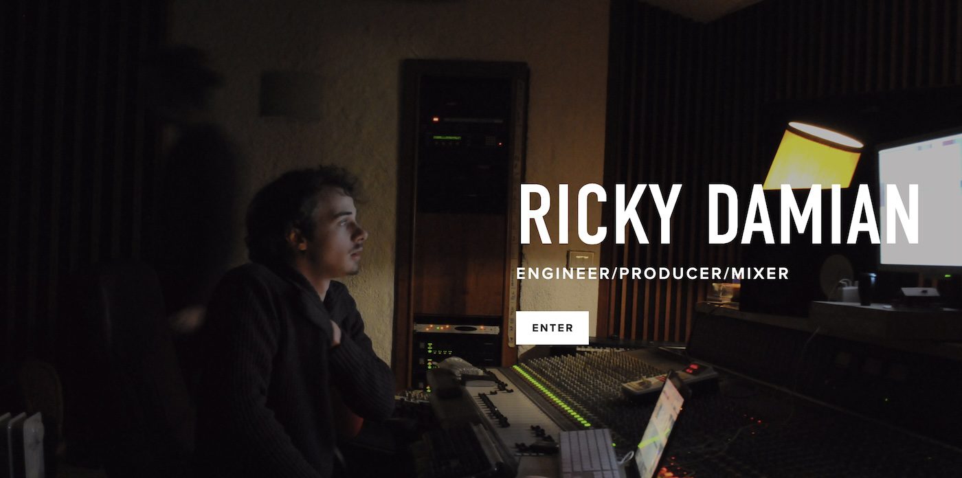 Recording studio with "Ricky Damian - Engineer/Producer/Mixer" text overlay