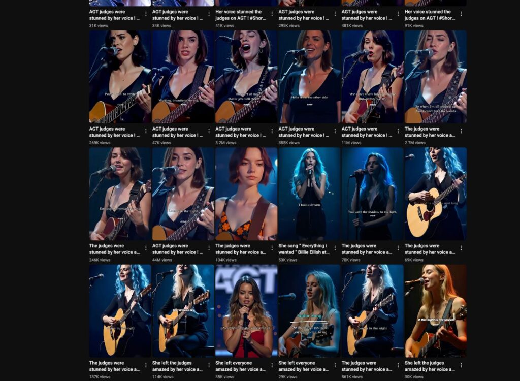 A collage of women singing and playing guitar on stage, with dramatic lighting and expressions.