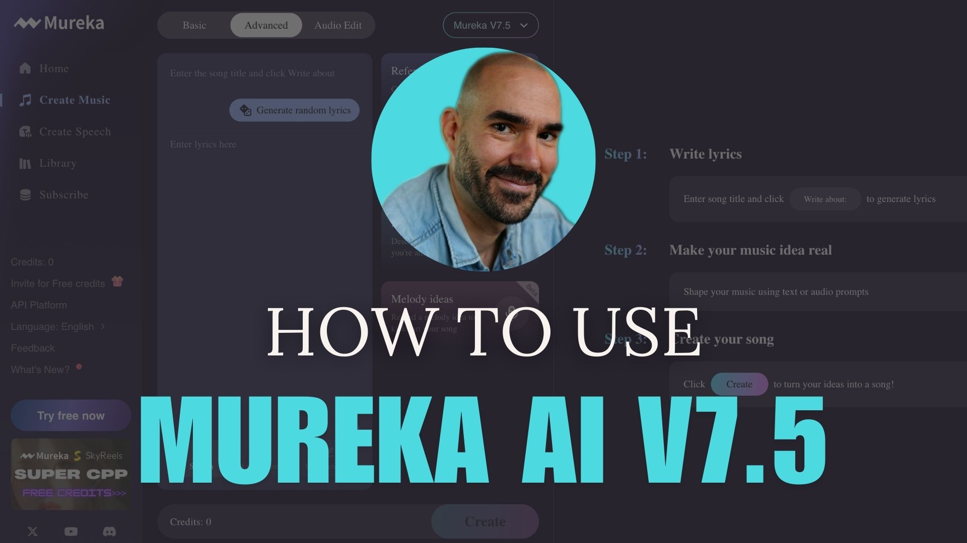 Mureka AI v7.5 tutorial shows step-by-step instructions on how to use the software.