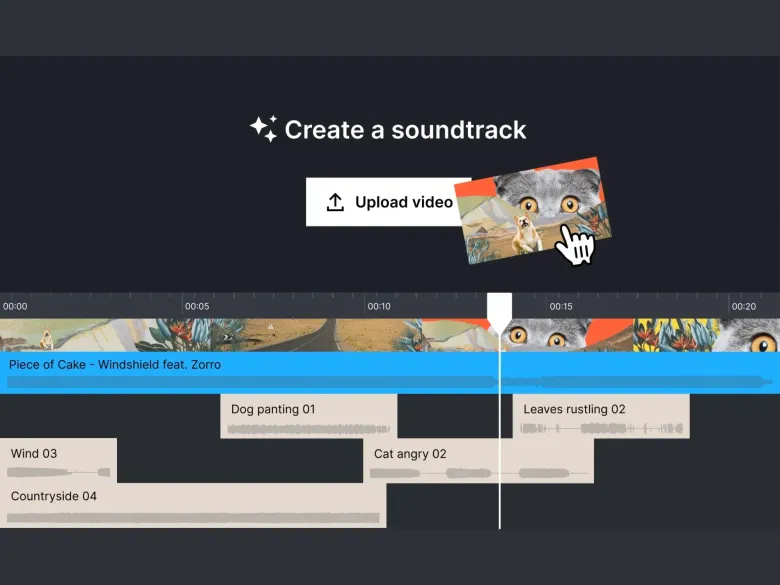 A cursor uploads a video to the Epidemic Sound tool while creating a soundtrack in a studio.