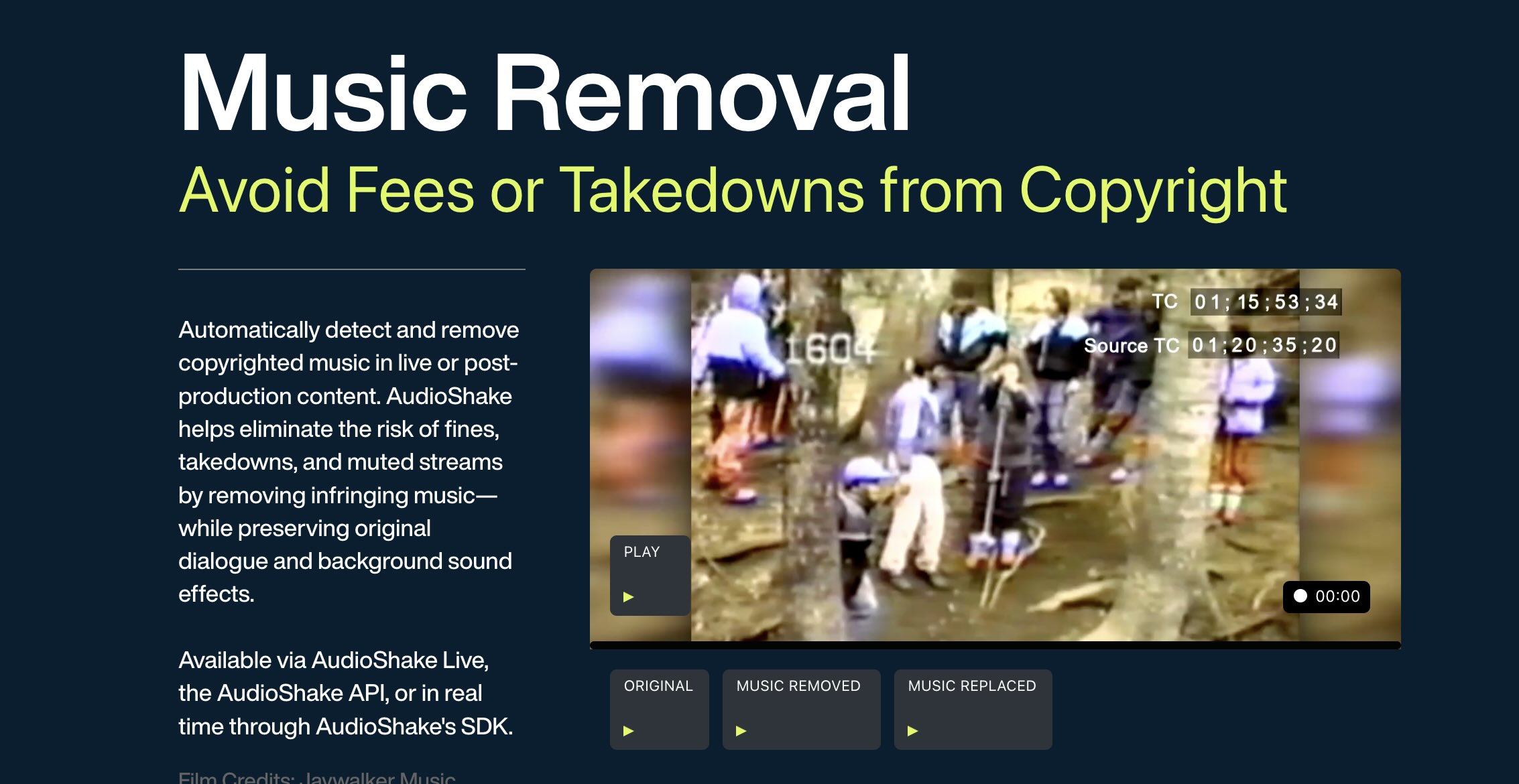 Audioshake's music removal software to address copyright issues for live broadcasts.