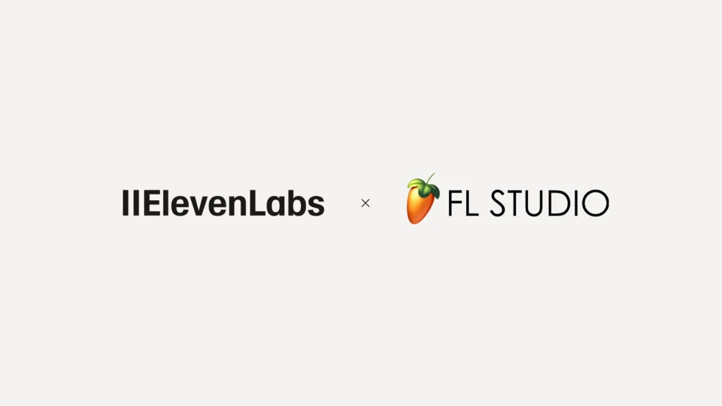 Logos of ElevenLabs and FL Studio displayed together for a collaboration announcement