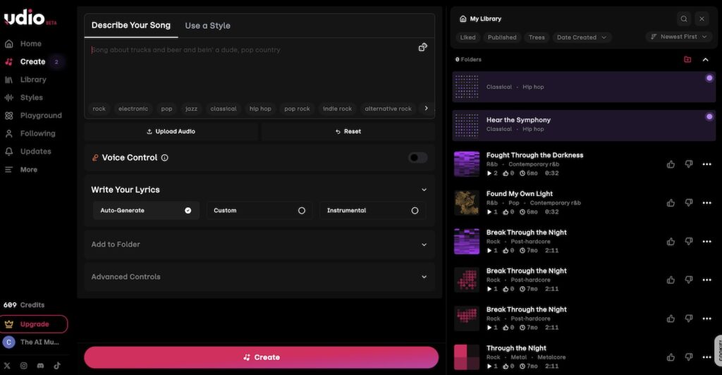 Udio song generator allows users to upload audio and describe their song style for music creation