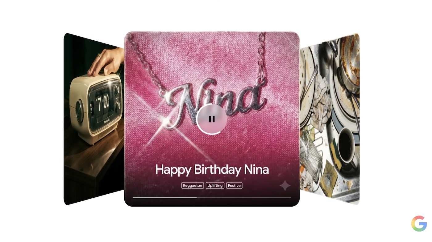 Google Gemini app generating Happy Birthday Nina song with reggaeton, uplifting, festive styles.