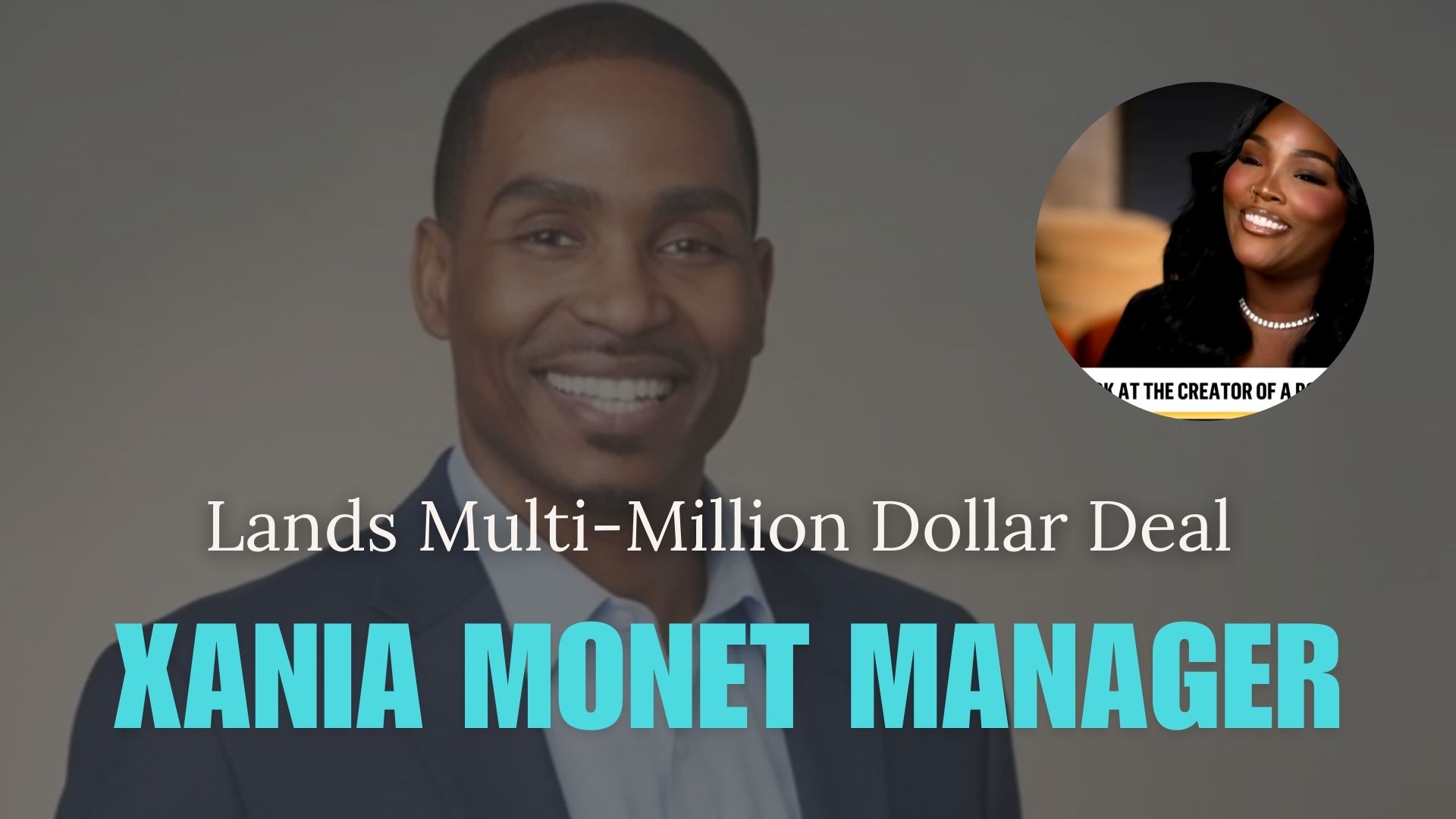 Romel Murphy in navy suit smiling, he's the manager of AI artist Xania Monet and just signed a multi-million dollar deal.