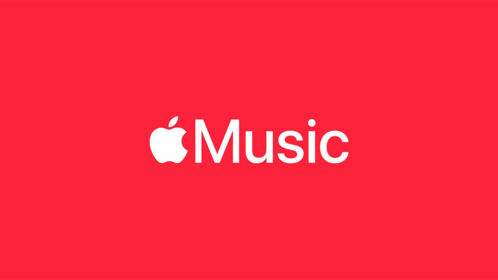 Apple Music logo in white on red background