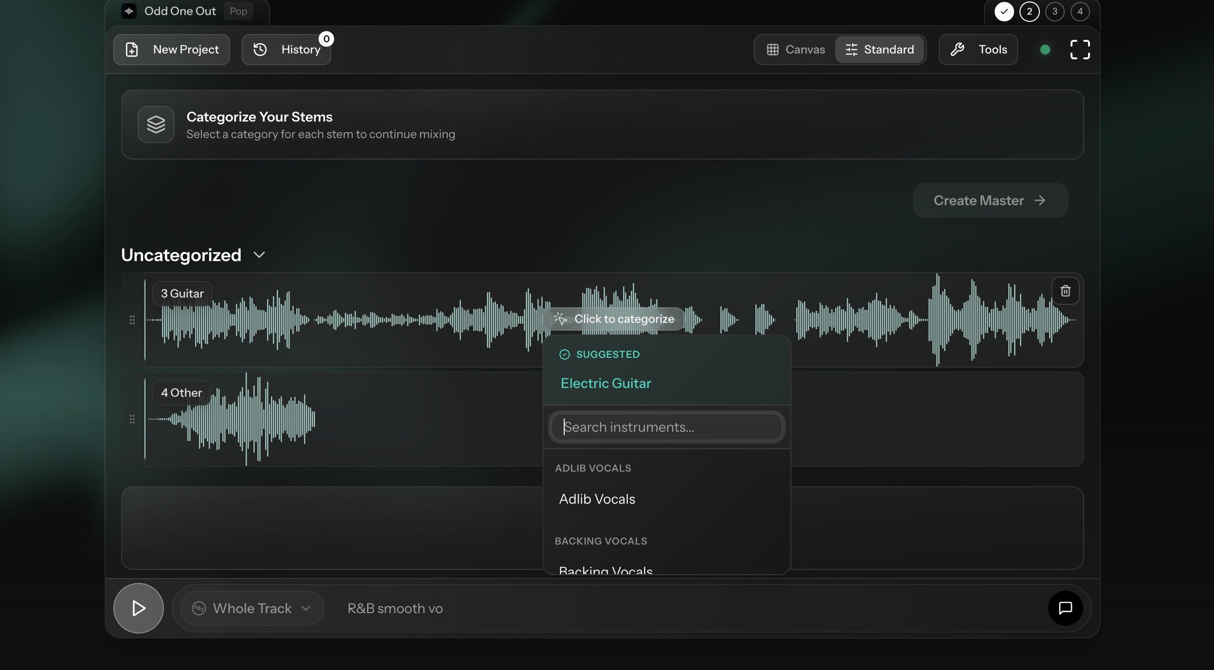 Categorize Your Stems step in Cryo Mix project setup workflow