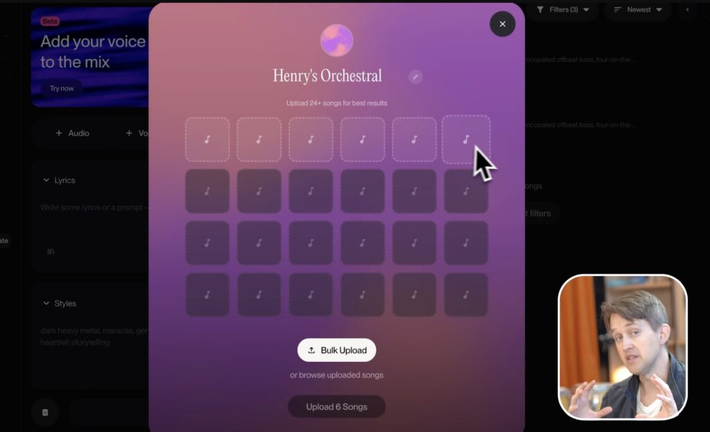 Suno v5.5 Custom Models creation screen showing model setup options and interface.