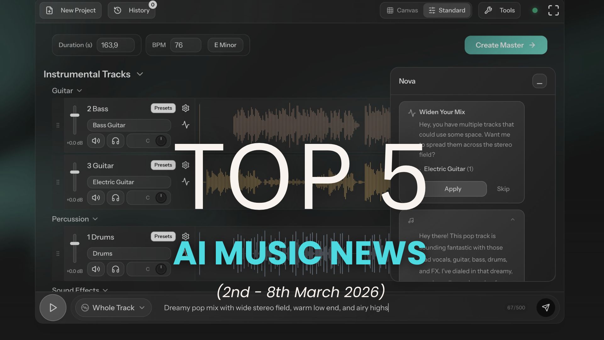 Top 5 AI Music News 2nd–8th March 2026 over RoEx mixing interface