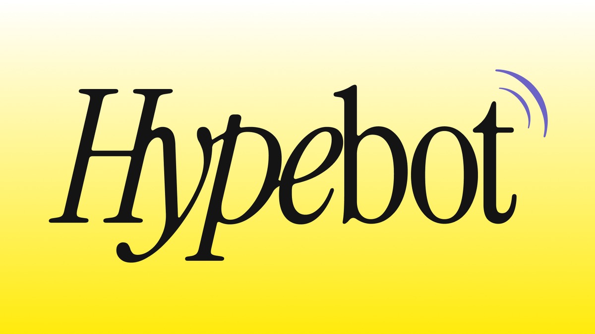 Hypobot logo on a yellow gradient background with curved lines suggesting sound waves on the right edge