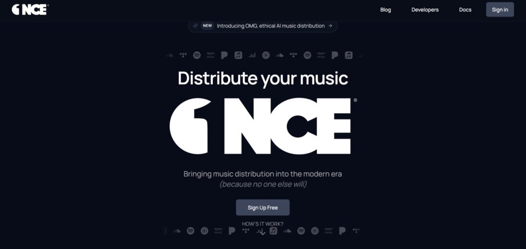 ONCE music distribution platform homepage with tagline "Bringing music distribution into the modern era".