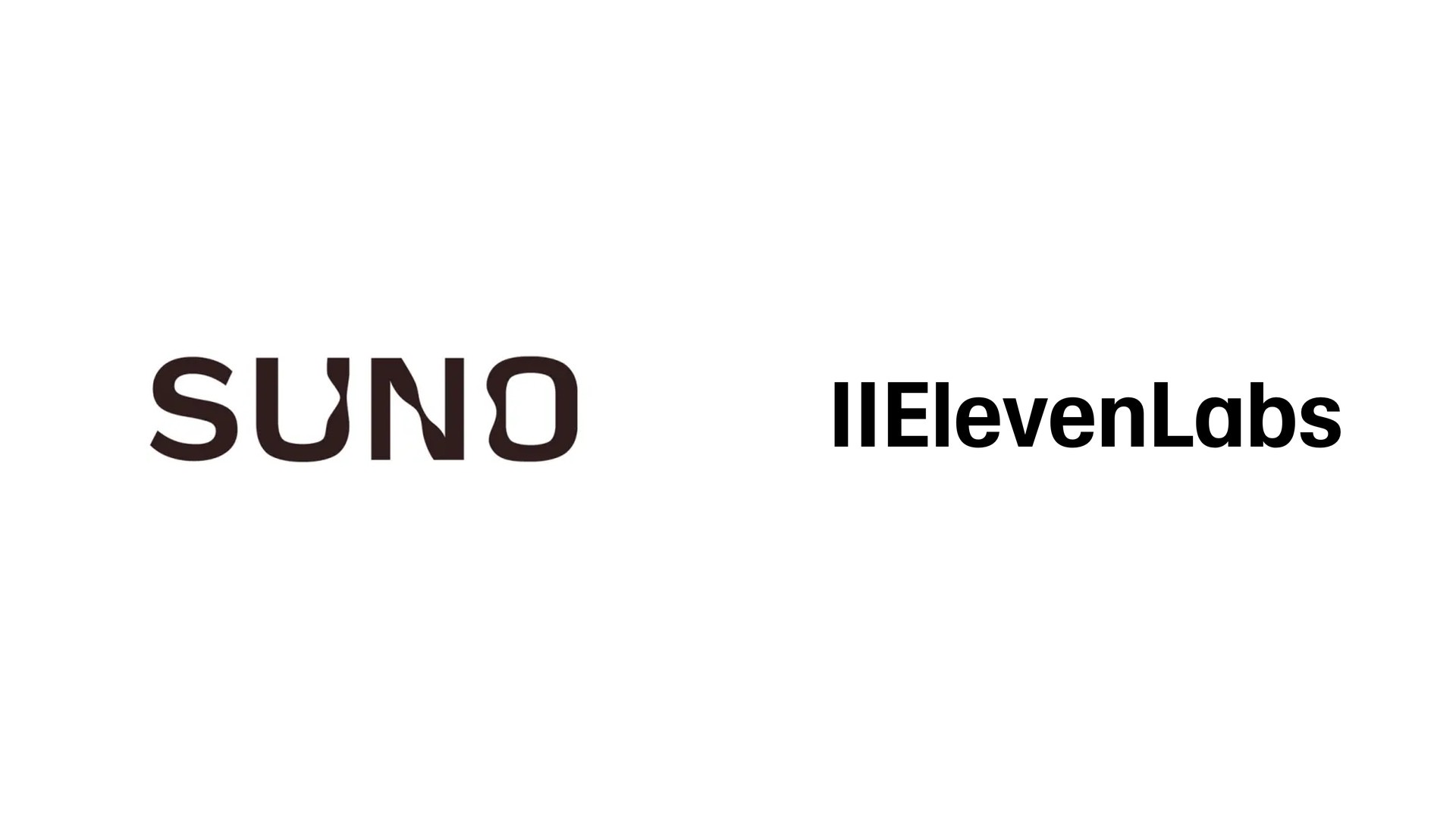 Suno and ElevenLabs logos side by side on white background representing competing AI music platforms.